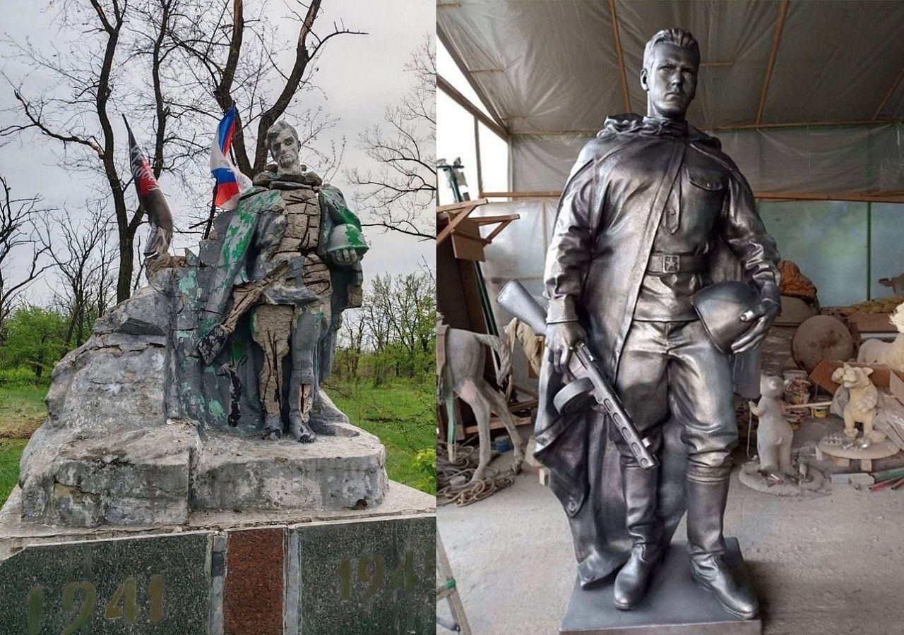 Бойцы батальона «Югра» восстанавливают памятник советским воинам в Авдеевке